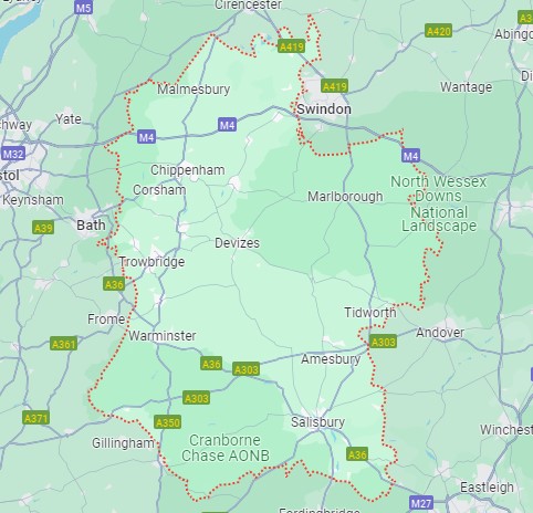 Map of Wiltshire including Salisbury and Swindon